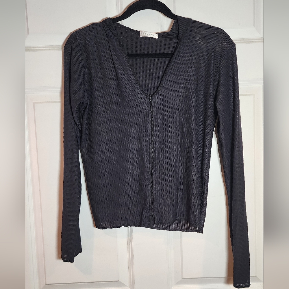 Fitigues Lightweight Black Mesh Hooded Zip Up Top